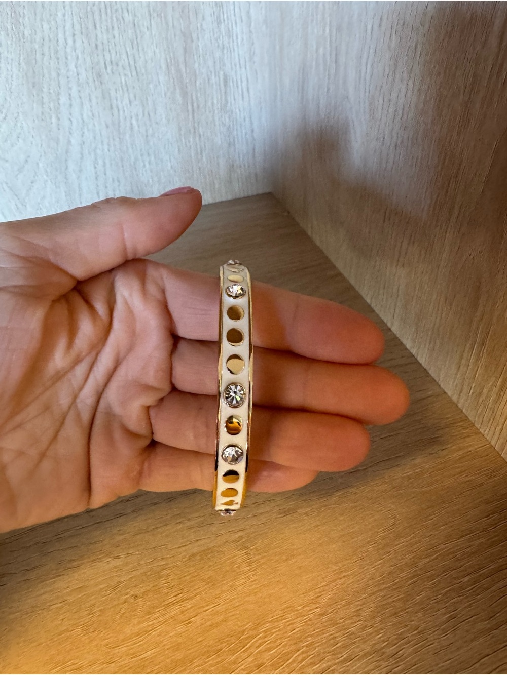 kate spade White Leather Bangle with Crystal Studs